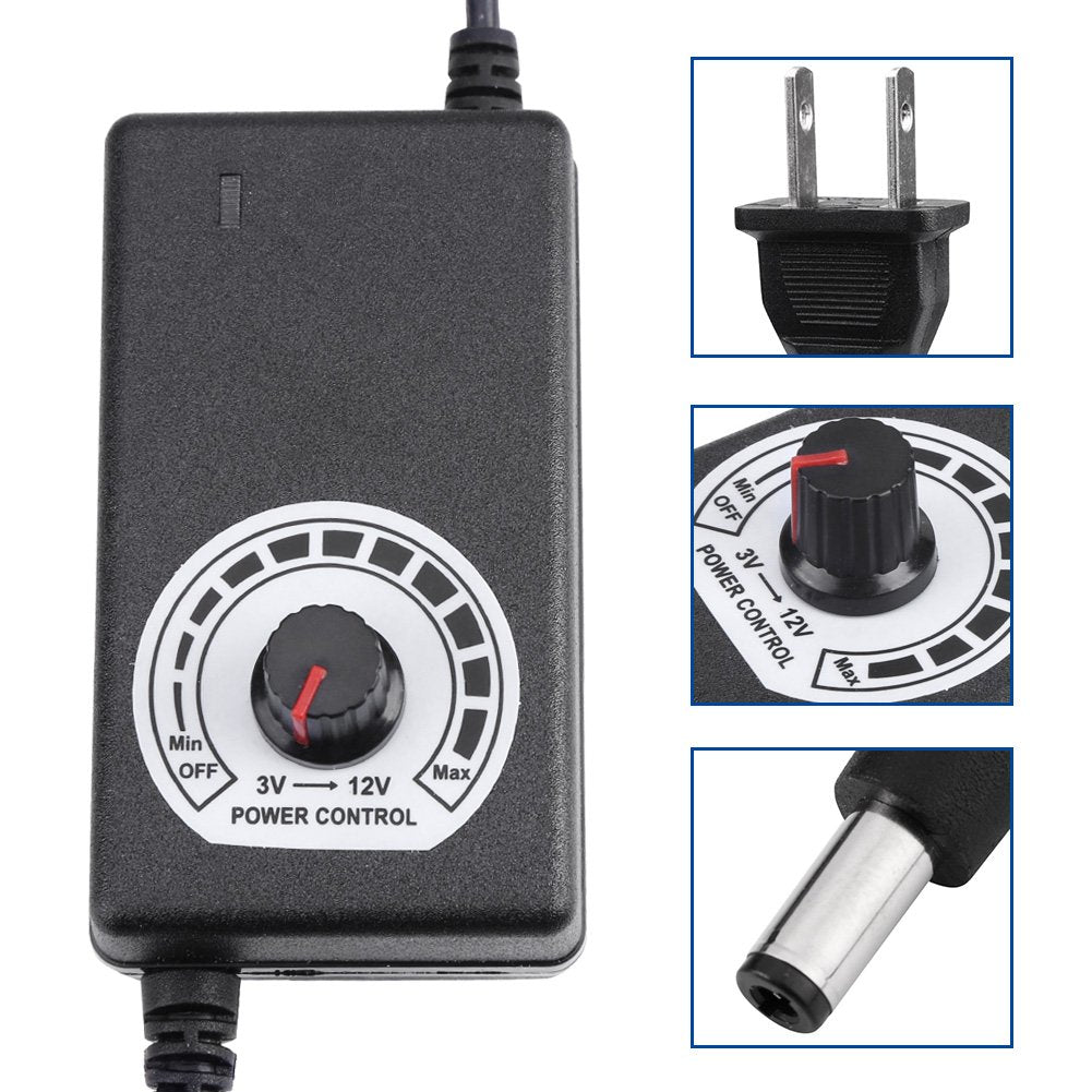 Haosie 3V-12V 2A Adjustable Power Supply Adapter, 110V-240V AC to DC Converter, Switching Power Converter AC/DC Adapter, US Plug