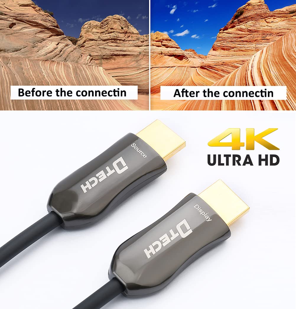 DTECH 4K Fiber Optic HDMI Cable 50ft Long Thin Optical HDMI 2.0 Cable 4K60Hz 18Gbps High Speed Slim UHD Video Cord 50 Feet for Monitor Projector