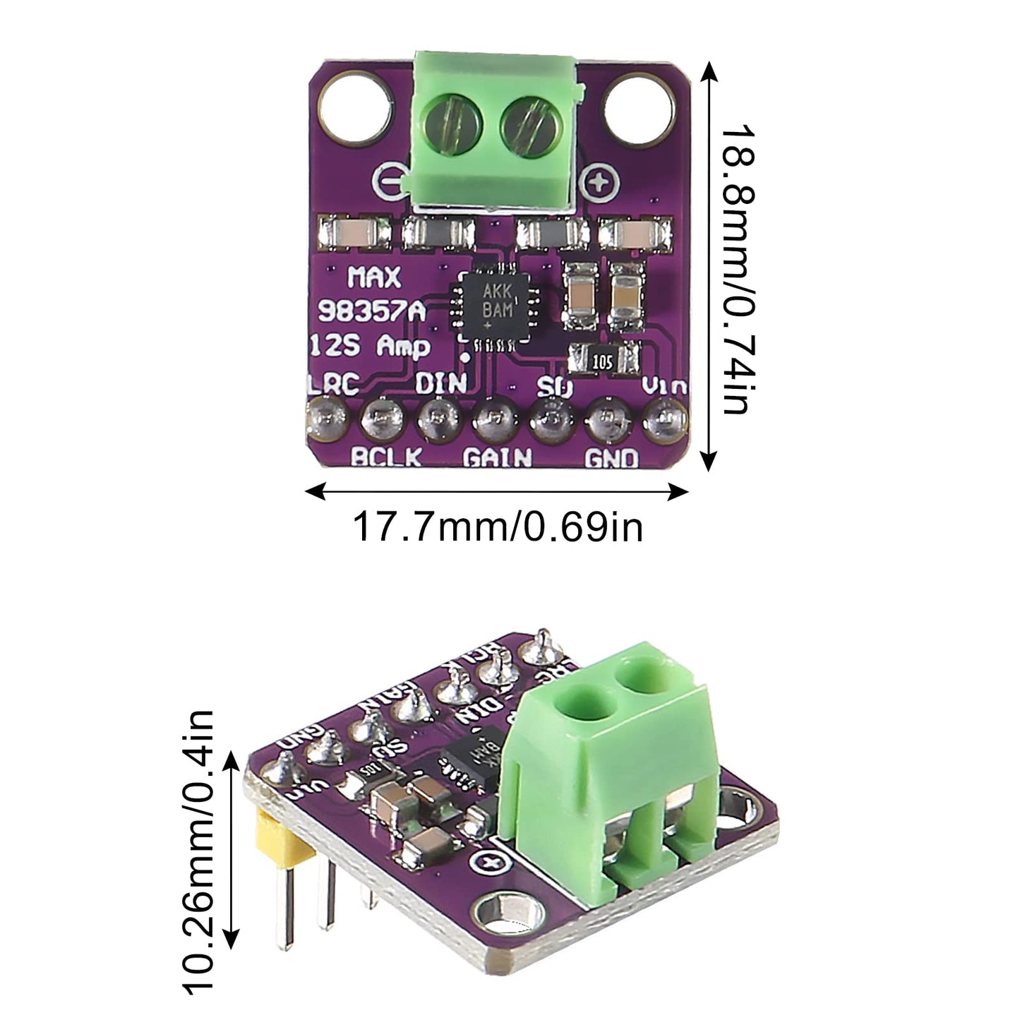 AITRIP 5PCS MAX98357 I2S Audio Amplifier Module,Audio Amplifiers Filterless Class D Amplifier,for Arduino ESP32 Raspberry Pi (Welding)