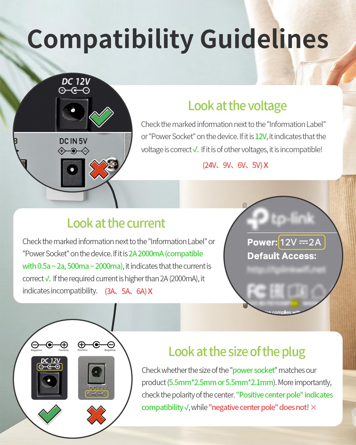 12V 2A Power Supply AC Adapter Replacement with 8 Tips, Regulated 12 Volts 2000mA Cord Charger for LED Strip Light, CCTV Camera, GPS, Webcam, Router…