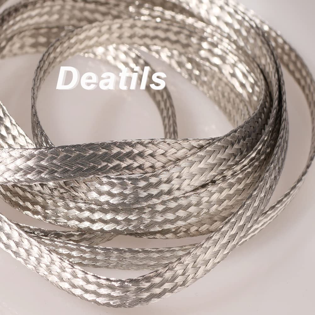 QuQuyi 9.84ft 5mm Braided Ground Strap Tinned Copper Flat Sleeving Expandable Metal Sheath Screening Signal Wire Cable Shielded