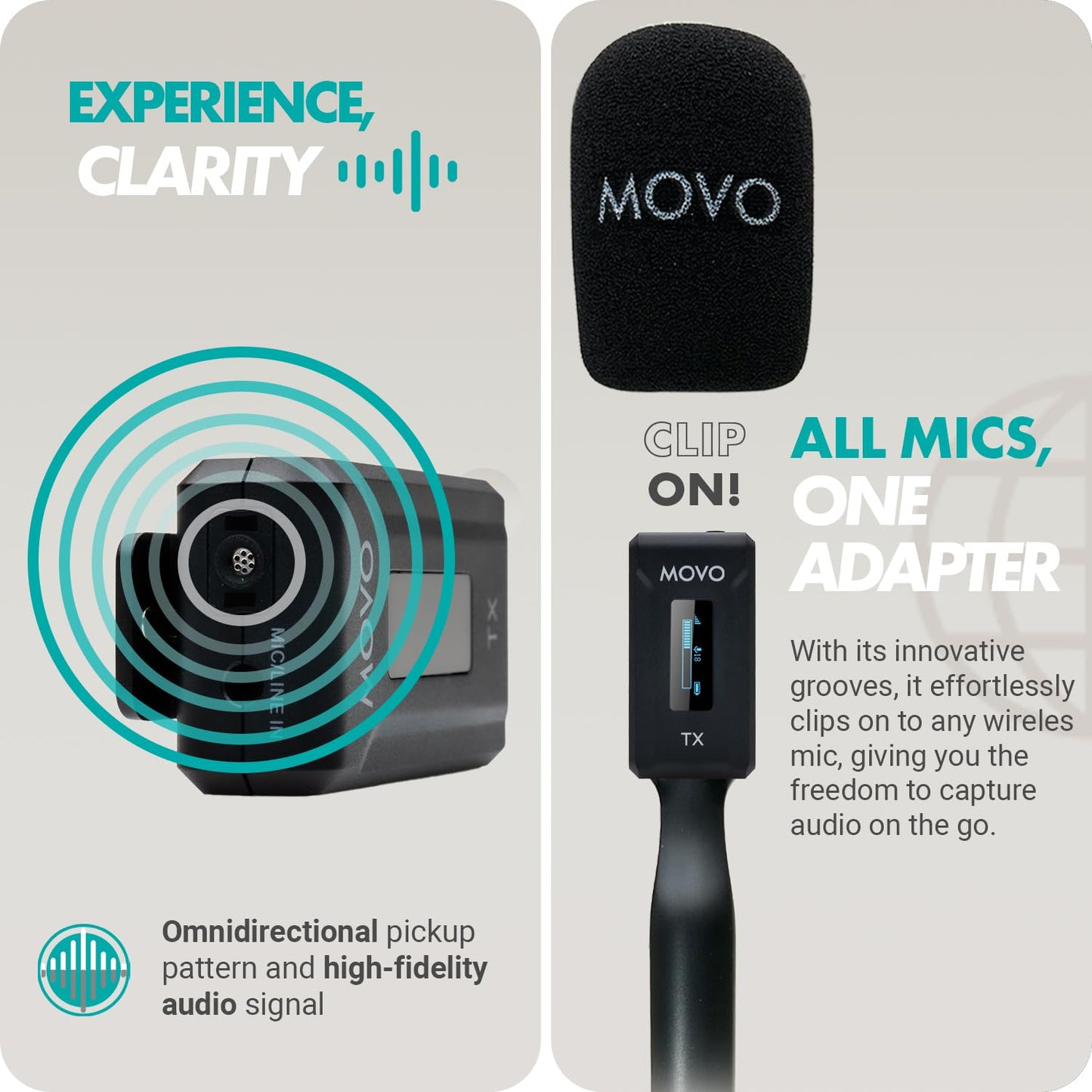 Movo WMX-2-DUO Dual Microphone Compact Wireless System with Handheld Extension Mounts - Mini Wireless Lavalier Microphones for Cameras with Mic
