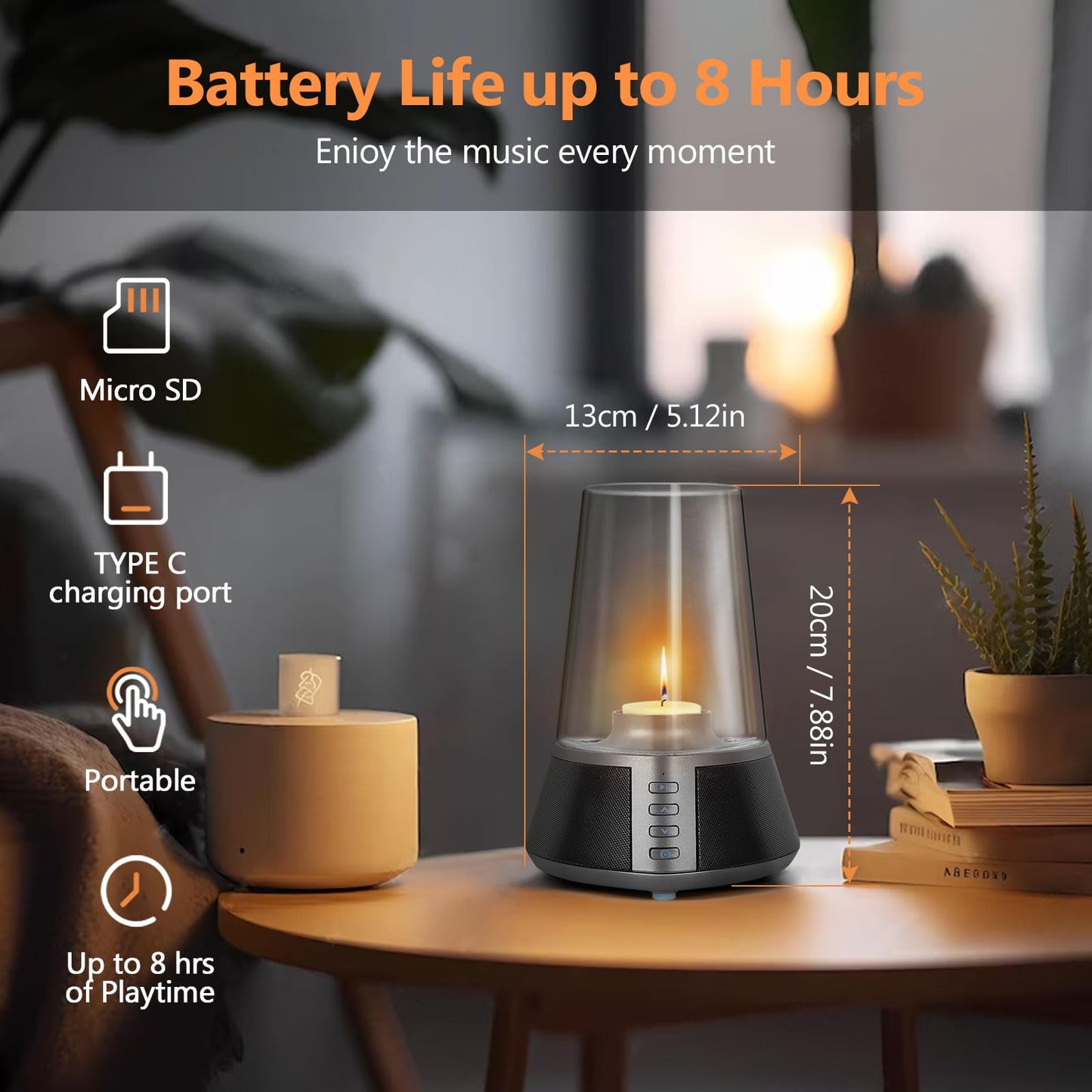Mufoli Portable Bluetooth Speaker, Wireless Speaker with Candle Holders,10W Powerful 360° Sound Speaker, TWS Pairing, SD Playback,Real Clear Glass