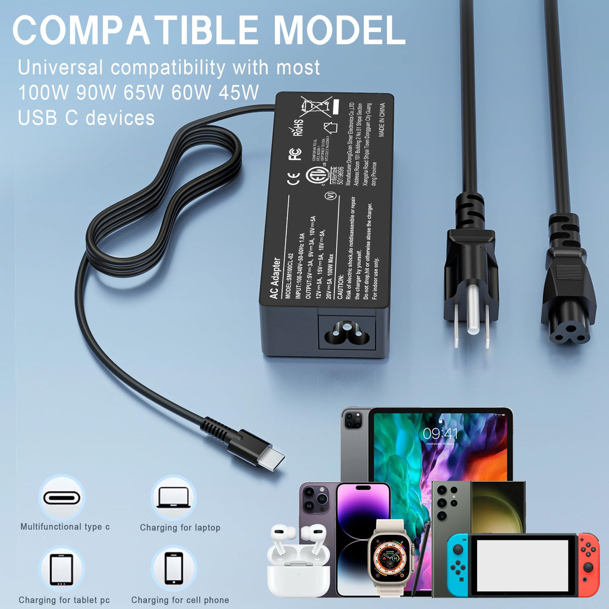 TUXIFPKU Universal 100W USB C Laptop Charger Power Adapter Fast Charger