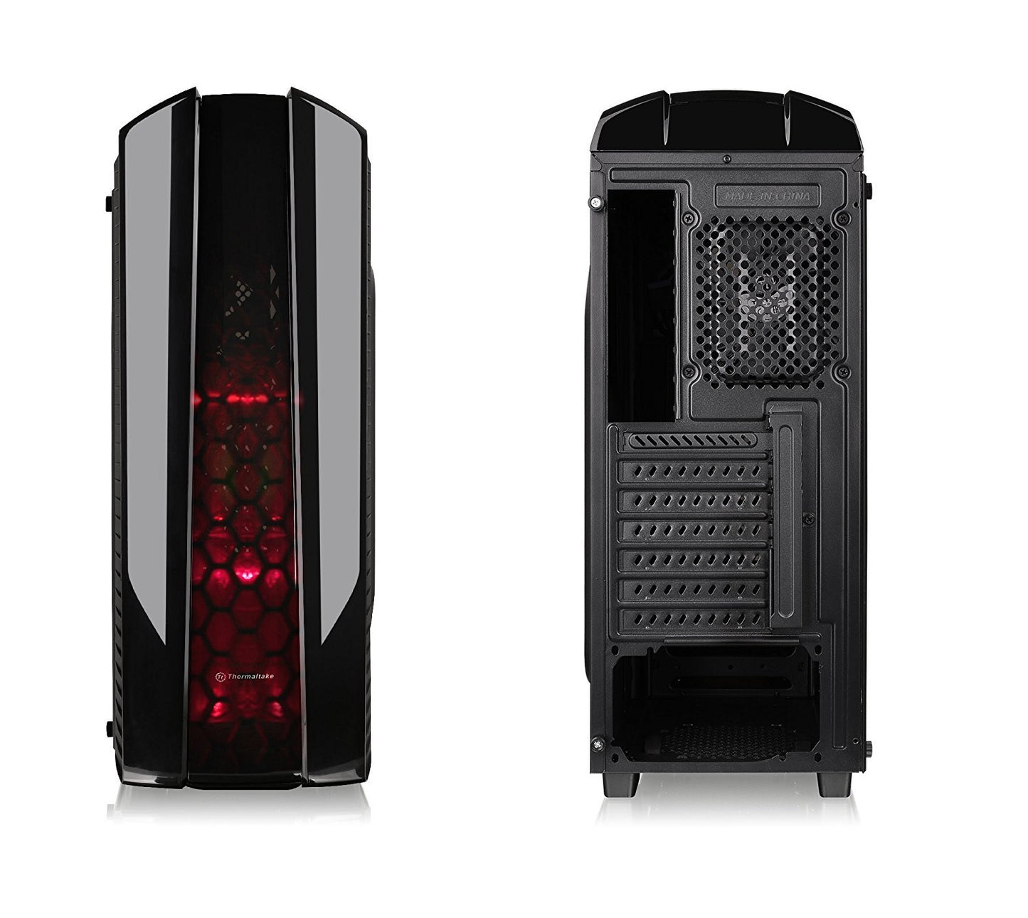 Thermaltake Versa N27 Shadow Blade ATX Gaming Mid Tower Computer Case with 3 Red LED Riing Fan Pre-installed CA-1H6-00M1WN-02, Black/Red