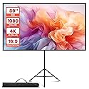 VEVOR Projector Screen with Stand, 80 Inch 160° Wide Angle Indoor Outdoor Projection Screen, 16:9 4K HD Wrinkleless Portable Tripod Screens with Carry