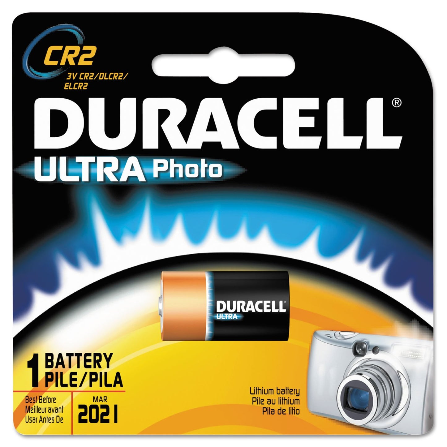 Duracell DLCR2BPK Ultra High Power Lithium Battery, CR2, 3V, 1/EA