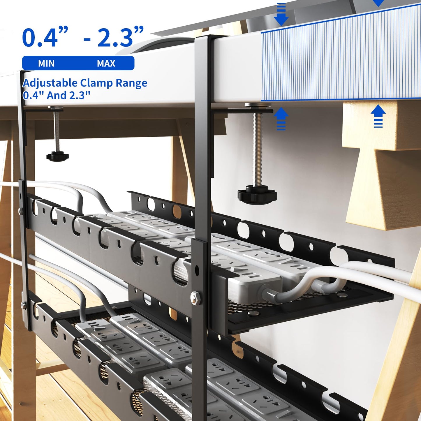 Under Desk Cable Management Raceway Clamp 2 Hole 31Inch No Dril Cord Organizer for Standing Desk Sturdy Metal Office Desk Wire Management - No Damage
