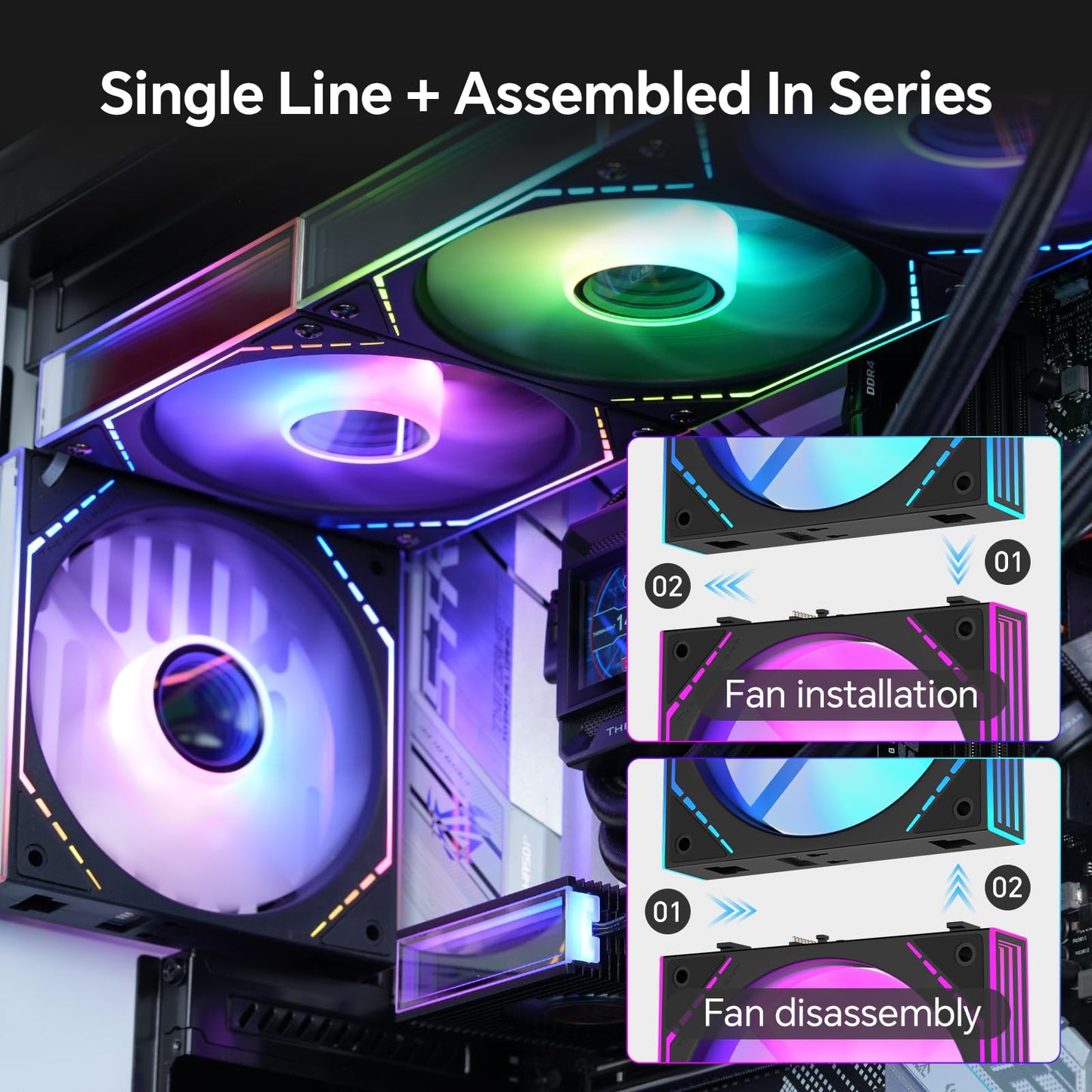 Thermalright TL-M12Q-S X3 120mm PC Case Fans, PWM ARGB Fans, 2000RPM High Airflow, Daisy-Chain, Infinity Mirror Lighting, 3-Pack