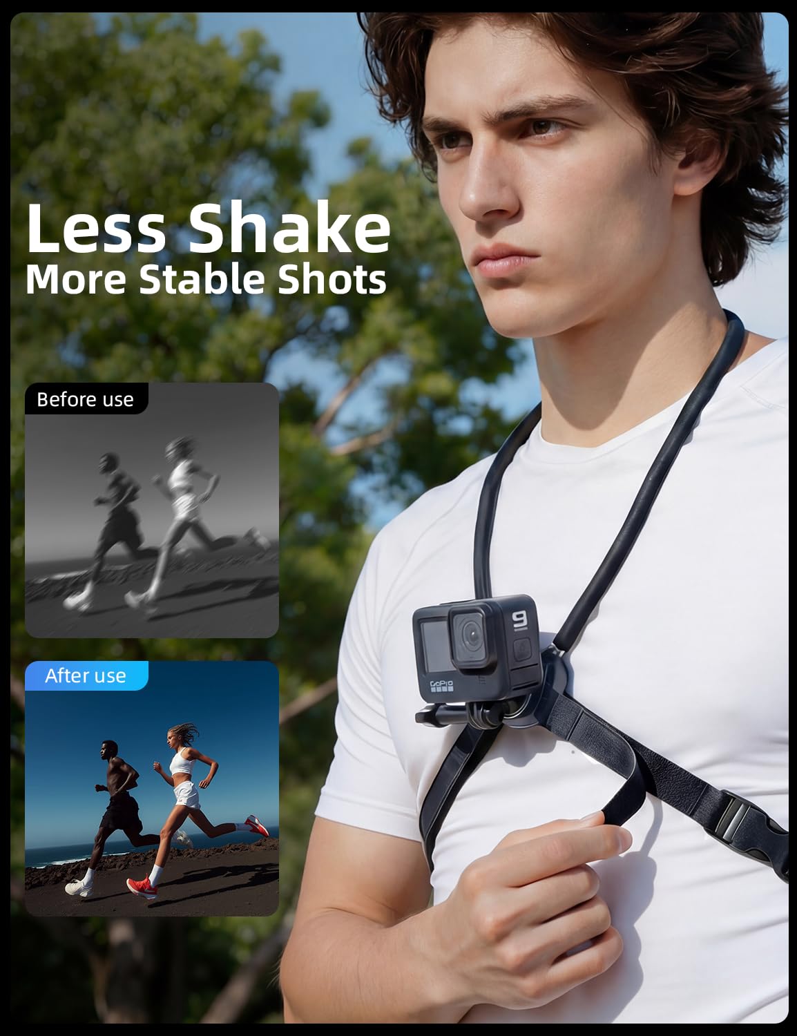 llano Neck Mount with Chest Strap, Compatible with DJI Osmo Pocket3 Nano Action 6/5/4/3, GoPro Hero 13/12/11/10/9/MAX, Insta 360 X5/X4/Ace Pro 2
