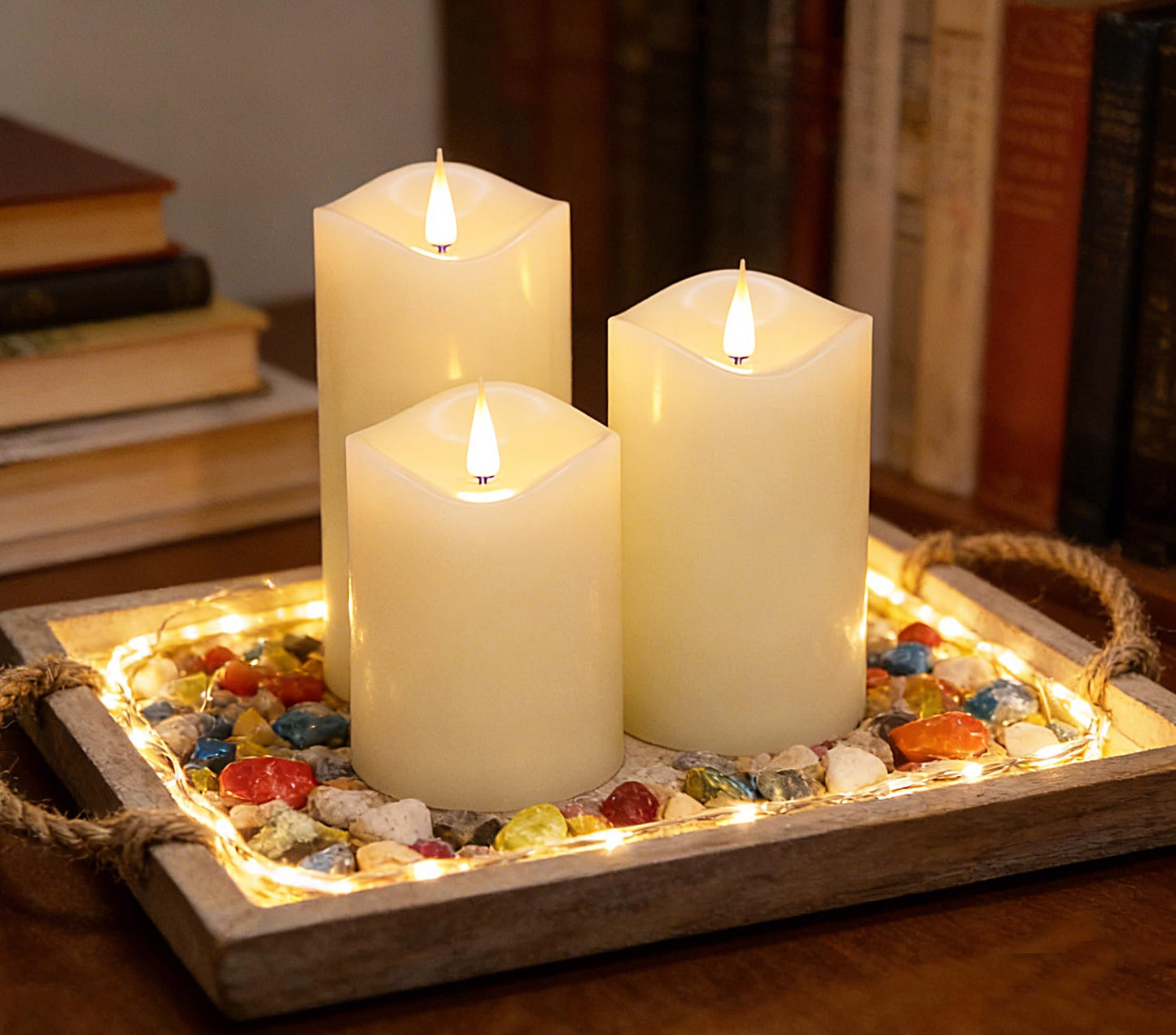 CFDECOR Flickering Flameless Candles with Remote Timer,Realistic 3D Moving Flame Led Candles,Set of 3 Battery Operated Pillar Fake Electronic Real Wax