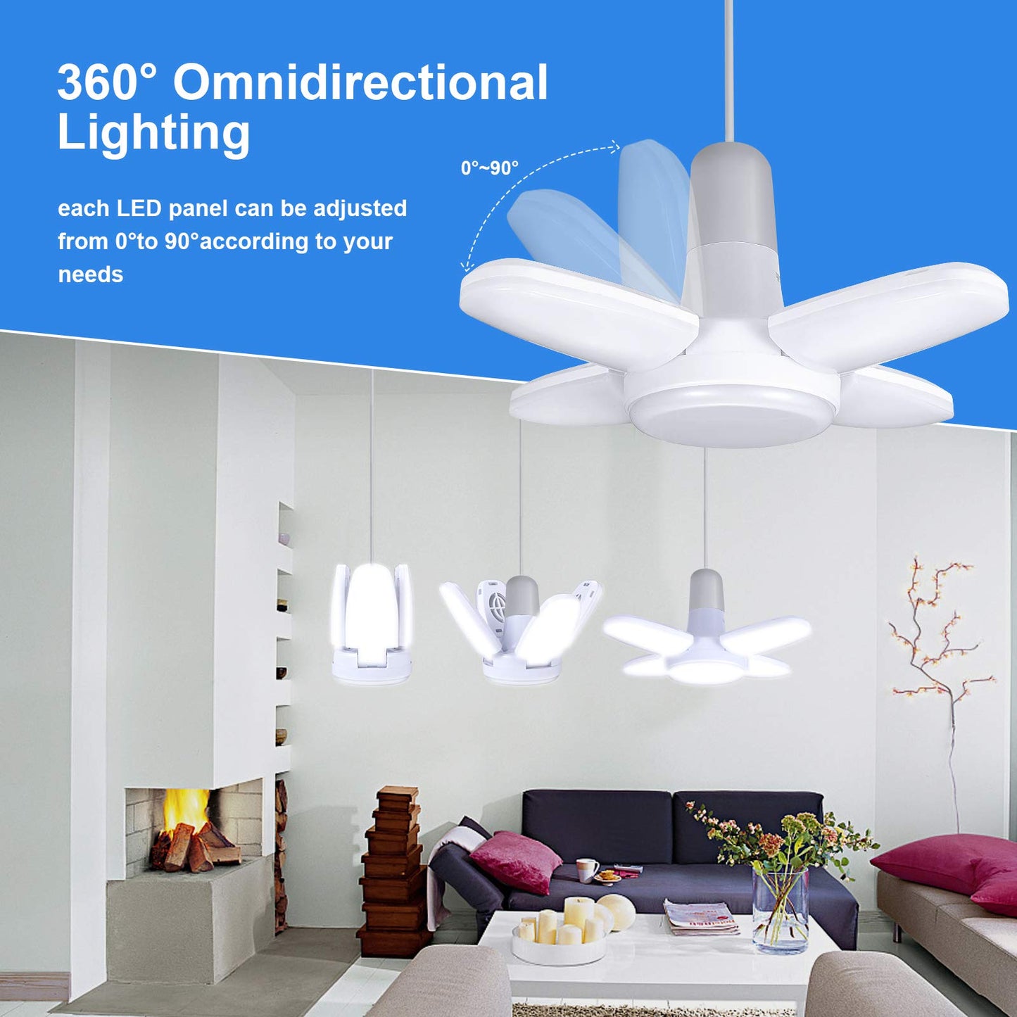 Rieyue 2 Pack LED Light Bulb 35 Watt (150W Equivalent), Mini LED Garage Light E26 Base Daylight 6500K, Super Bright Deformable Bulbs for Workbench
