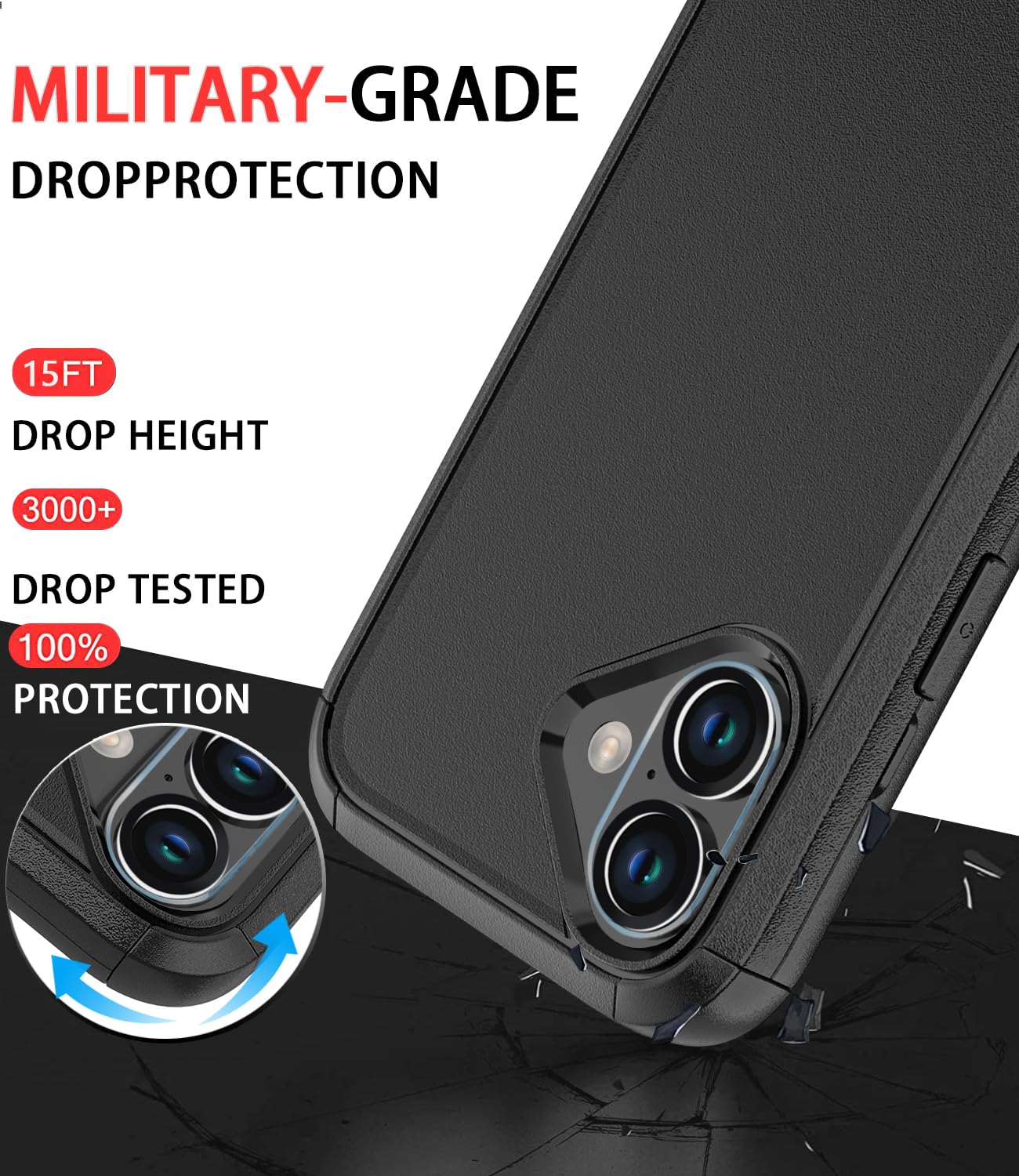 Diverbox for iPhone 16 Case [Shockproof] [Dropproof] [Tempered Glass Screen Protector + Camera Protectors] Heavy Duty Protection Phone Case Cover