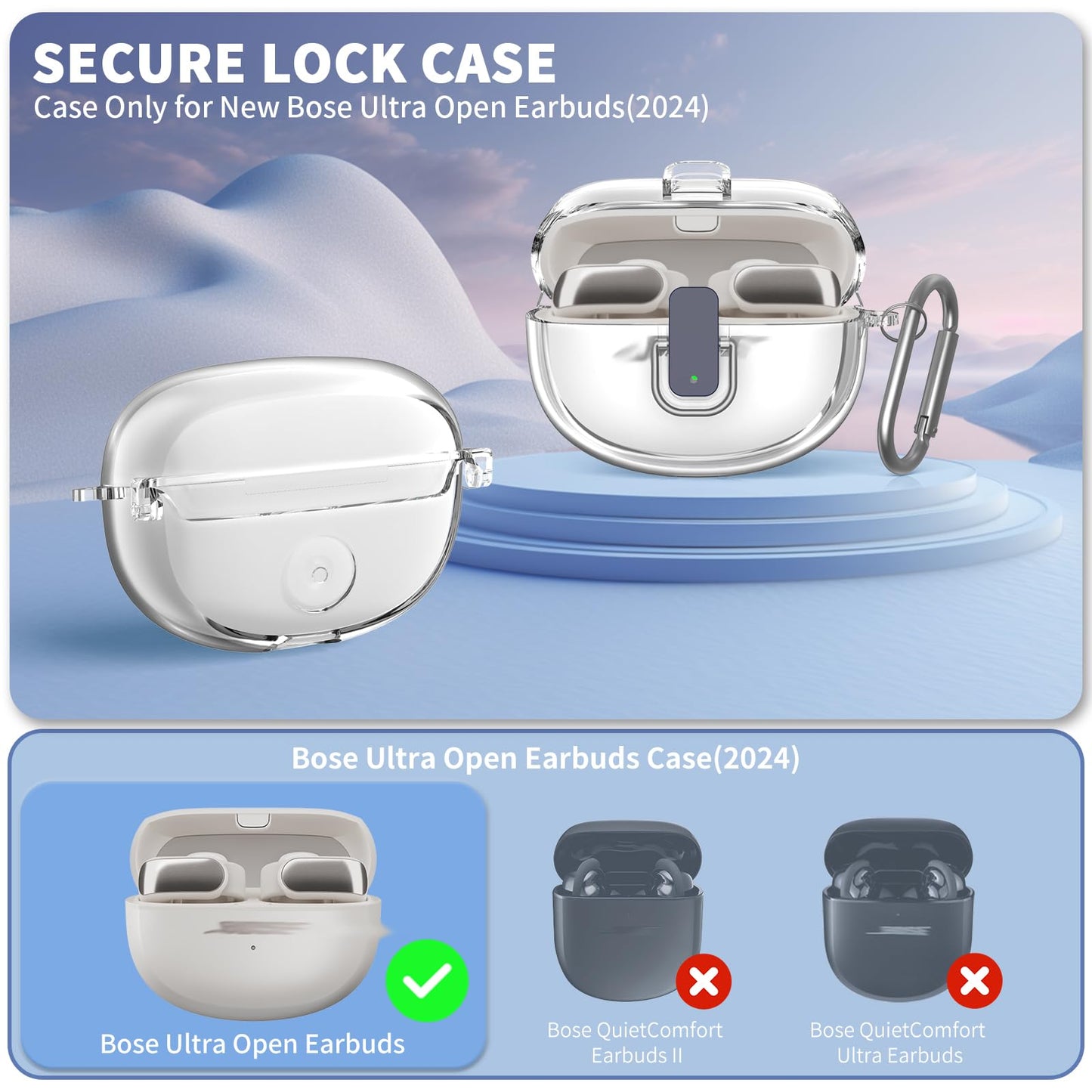 [Secure Lock] for Bose Ultra Open Earbuds Case(2024), TUDIOW Clear TPU Shockproof Protective Cover for Bose Open Ear Wireless Earbuds Accessories
