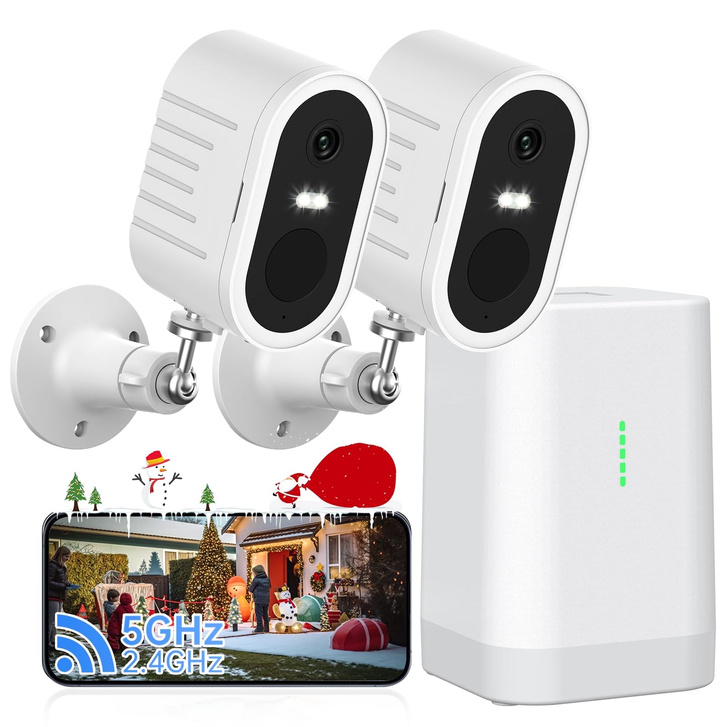 Security Cameras Wireless Outdoor No Subscription,5G/2.4G WiFi 4MP Solar Cameras for Home Security 2Cam-Kit,Supports 128GB Local Storage,PIR Alerts