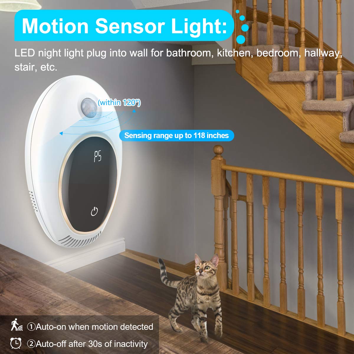 Plug in Air Purifier with Motion Sensor Light for Home, Odor Eliminator Mini Ozone Air Freshener Ionizer Deodorizer to Remove Smell from Pets Smoke