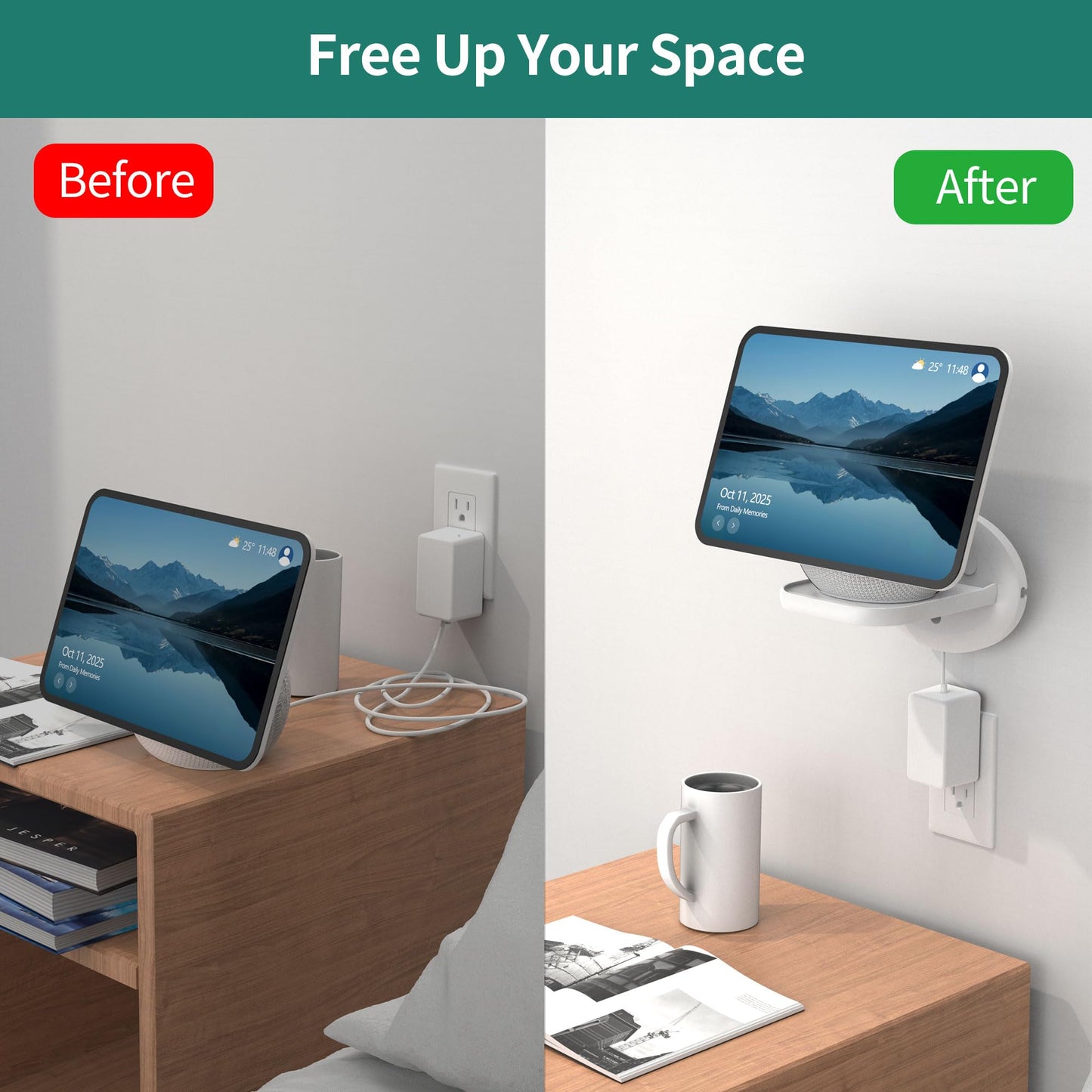 HomeMount Wall Mount for Echo Show11 and Echo Spot - Space Saving Smart Home Wall Stand Holder Shelf Compatible with Echo Show11/Echo Spot/Homepod