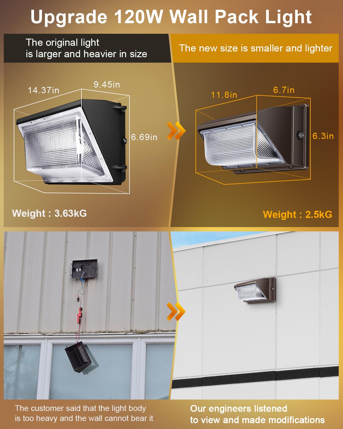 ledmo LED Wall Pack Light Size Update Dusk to Dawn Lighting 120W Outdoor Security Flood Lighting 5000K Commercial and Industrial Fixture