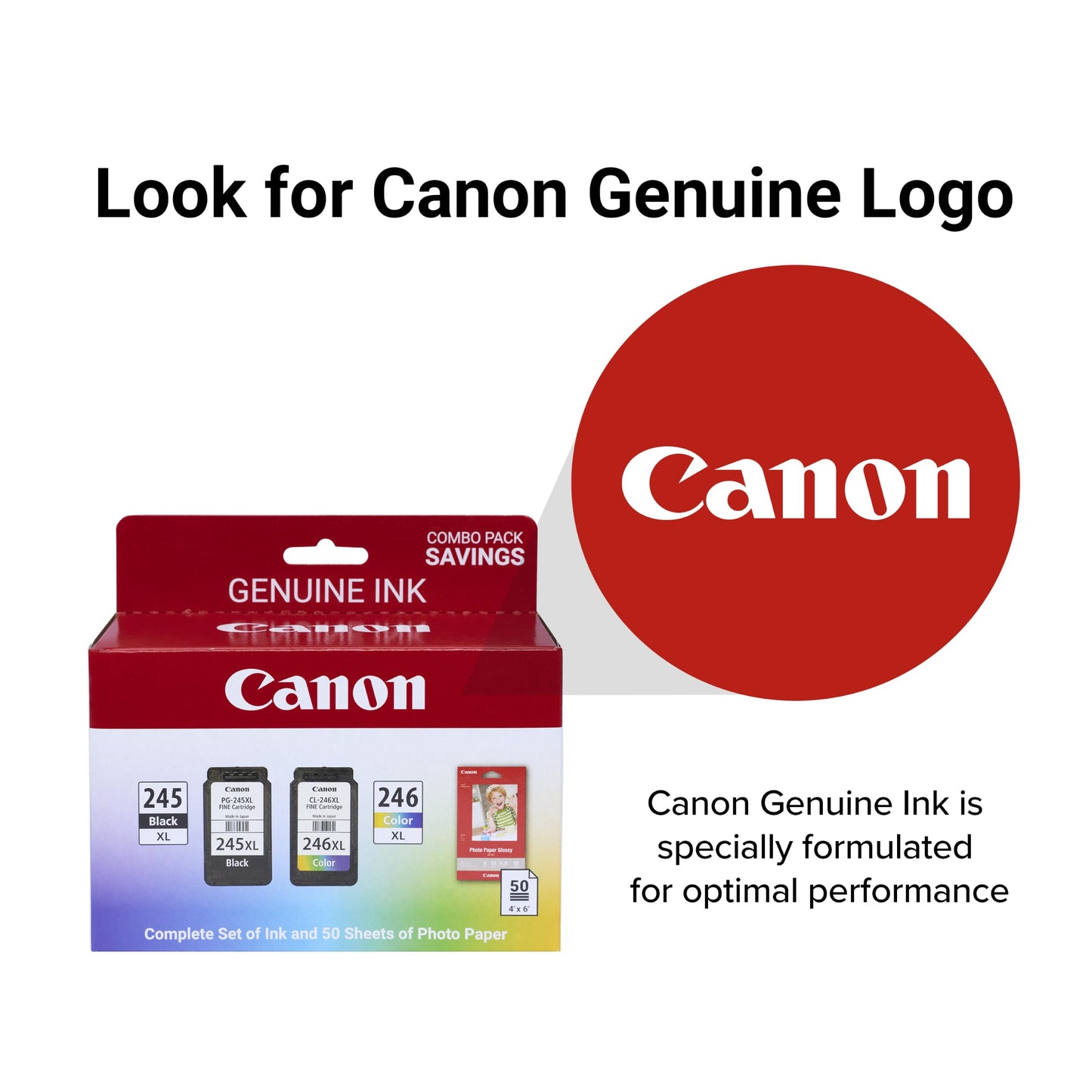 Canon PG-245 XL / CL-246 XL Genuine Ink Value Pack (2 Cartridges) with 50-Sheet Photo Paper, Compatible with iP2820, MG2420/2924/2920/3020/2522/2525