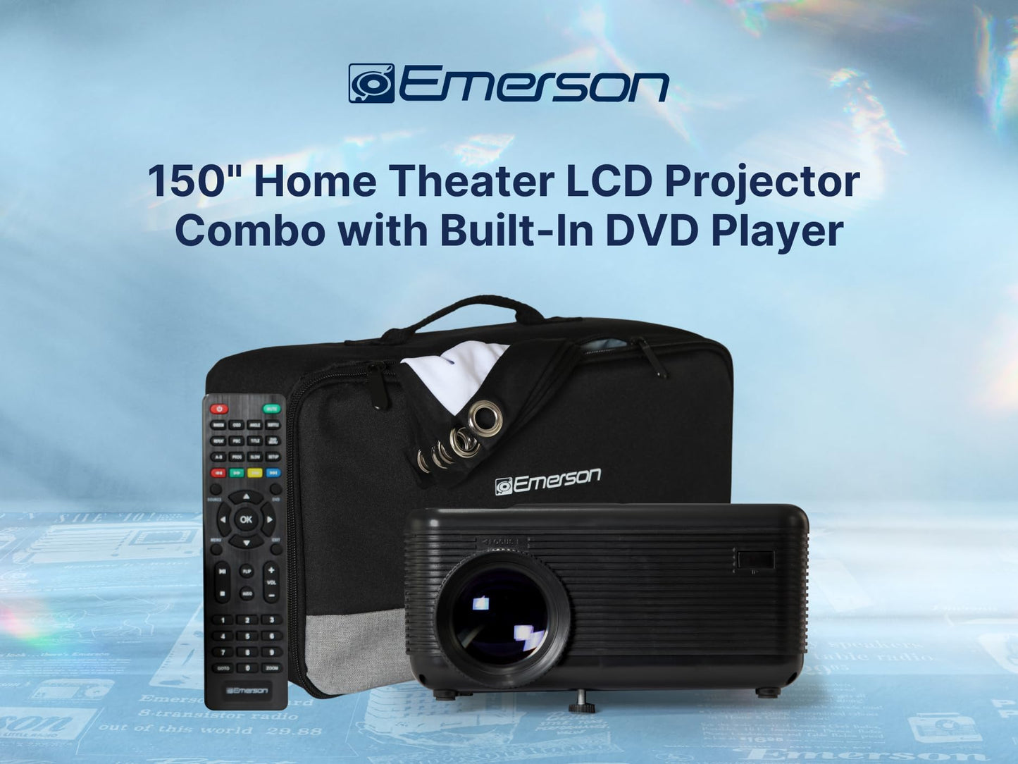 Emerson EVP-2501C 150-Inch Home Theater Projector DVD Player Combo with Bluetooth, HDMI & USB Inputs, Stereo Speaker, Remote Control & Projector