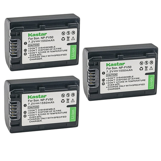 Kastar 3-Pack NP-FV50 Battery Replacement for Sony NP-FV30, NP-FV40, NP-FV50, NP-FV70, NP-FV70A, NP-FV90, NP-FV100 Battery, Sony BC-TRV, BC-VH1