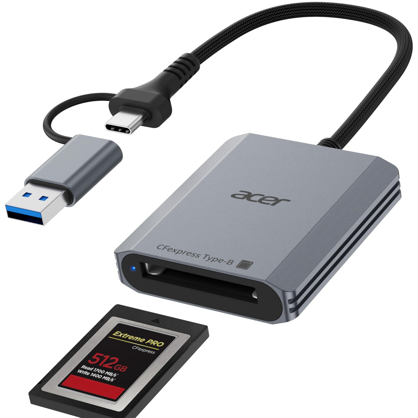 Acer CFexpress Type B Card Reader, 10Gbps USB 3.2 Gen 2 CF Express Type B Card Adapter, 2-in-1 USB-C&USB-A CFB Card Reader Compatible with iPhone