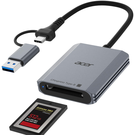 Acer CFexpress Type B Card Reader, 10Gbps USB 3.2 Gen 2 CF Express Type B Card Adapter, 2-in-1 USB-C&USB-A CFB Card Reader Compatible with iPhone