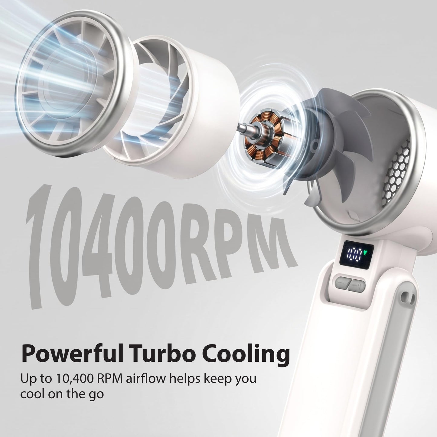 FosPower Mini Foldable Turbo Fan 10400RPM 3600mAh 5-Speed White