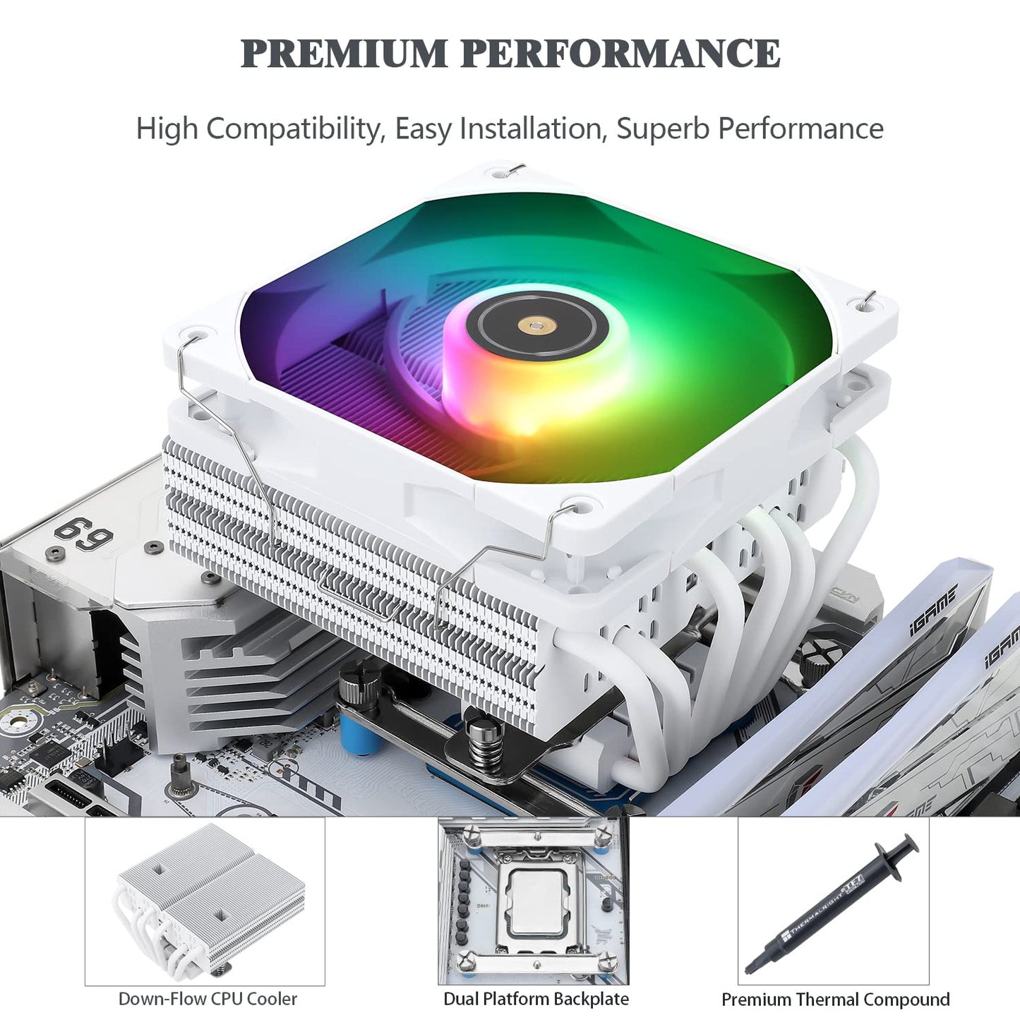 Thermalright SI-100 White ARGB CPU Air Cooler, 6×6mm Heat Pipes,120mm PWM Quiet Fan CPU Cooler with S-FDB V2.0 Bearing, AGHP 3.0 Technology, for AMD