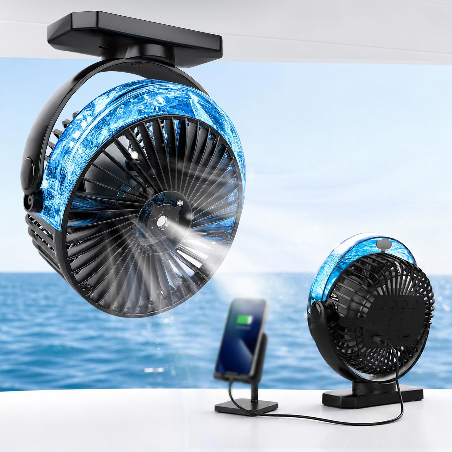 Vvnonix Magnetic Cruise Fan, 12000mAh Battery Golf Cart Fan with Power Bank