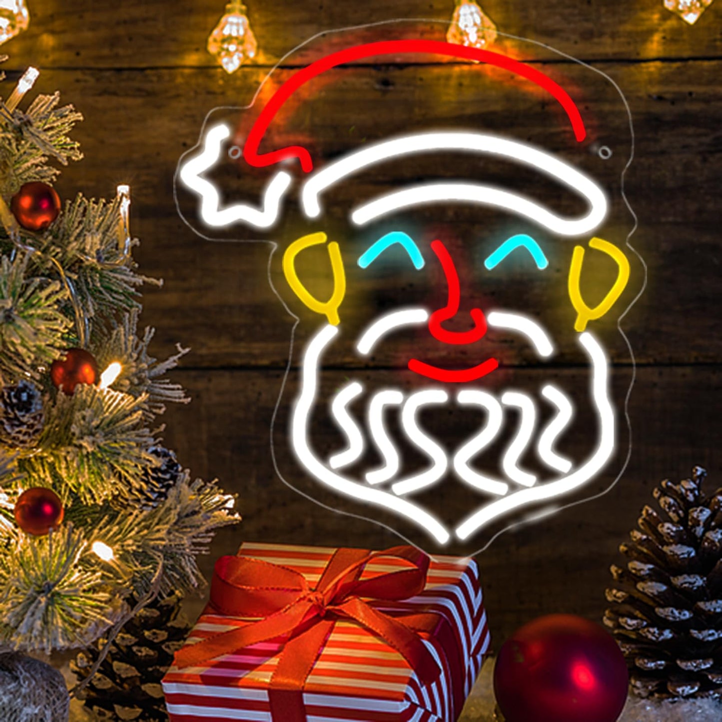 Santa Claus Neon Sign, Christmas LED Neon Signs for Wall Decor, Acrylic Transparent Neon Light Sign for Bedroom Bars Shops Cafe Christmas Decorative