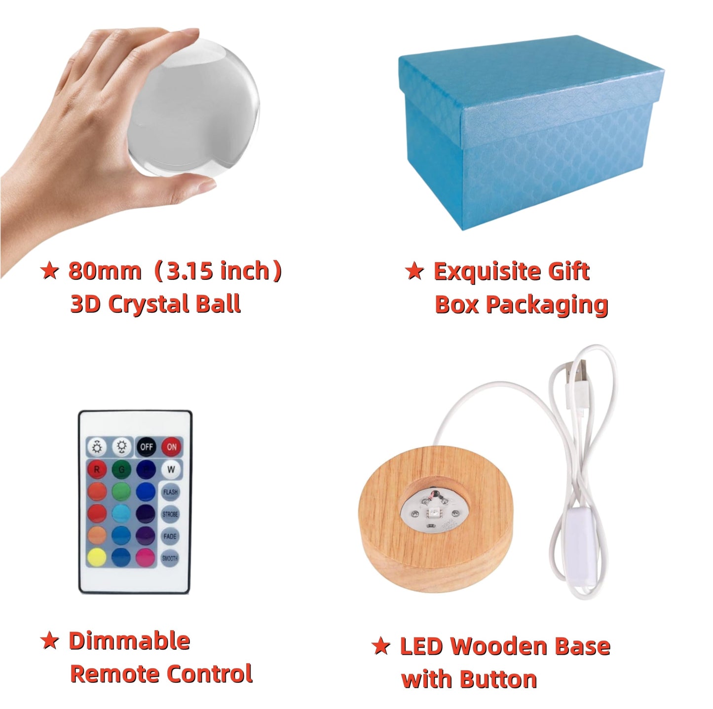 3D Butterfly Crystal Ball Lamp, Upgraded 3.15 Inch Butterflies Crystal Ball Night Light with 16 Colors LED Wooden Base, Remote Control, Gift Box