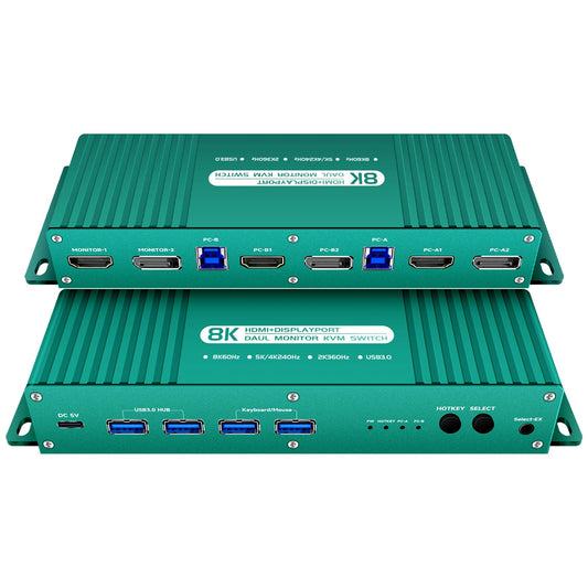 kvm Switch displayport and hdmi 5k 240hz Hotkey Switching PC Switch 2 Monitors 2 Computers displayport hdmi 240hz Dual Monitor kvm Switches dp hdmi2.1