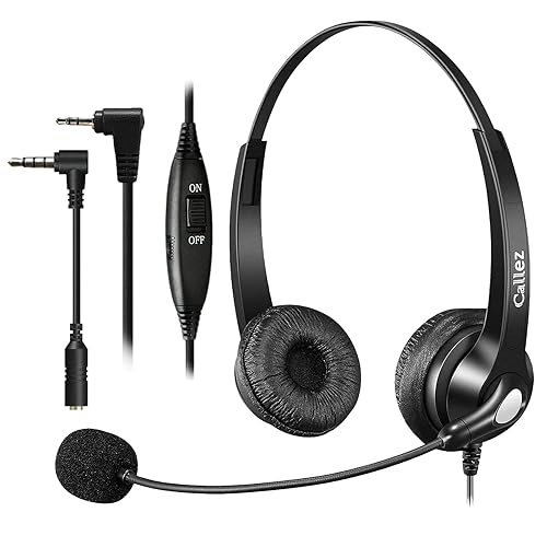 Callez Cordless Phone Headset with Noise Cancelling Mic & Volume Controls, 2.5mm Telephone Headphone Compatible with Panasonic VTech AT&T Cisco SPA