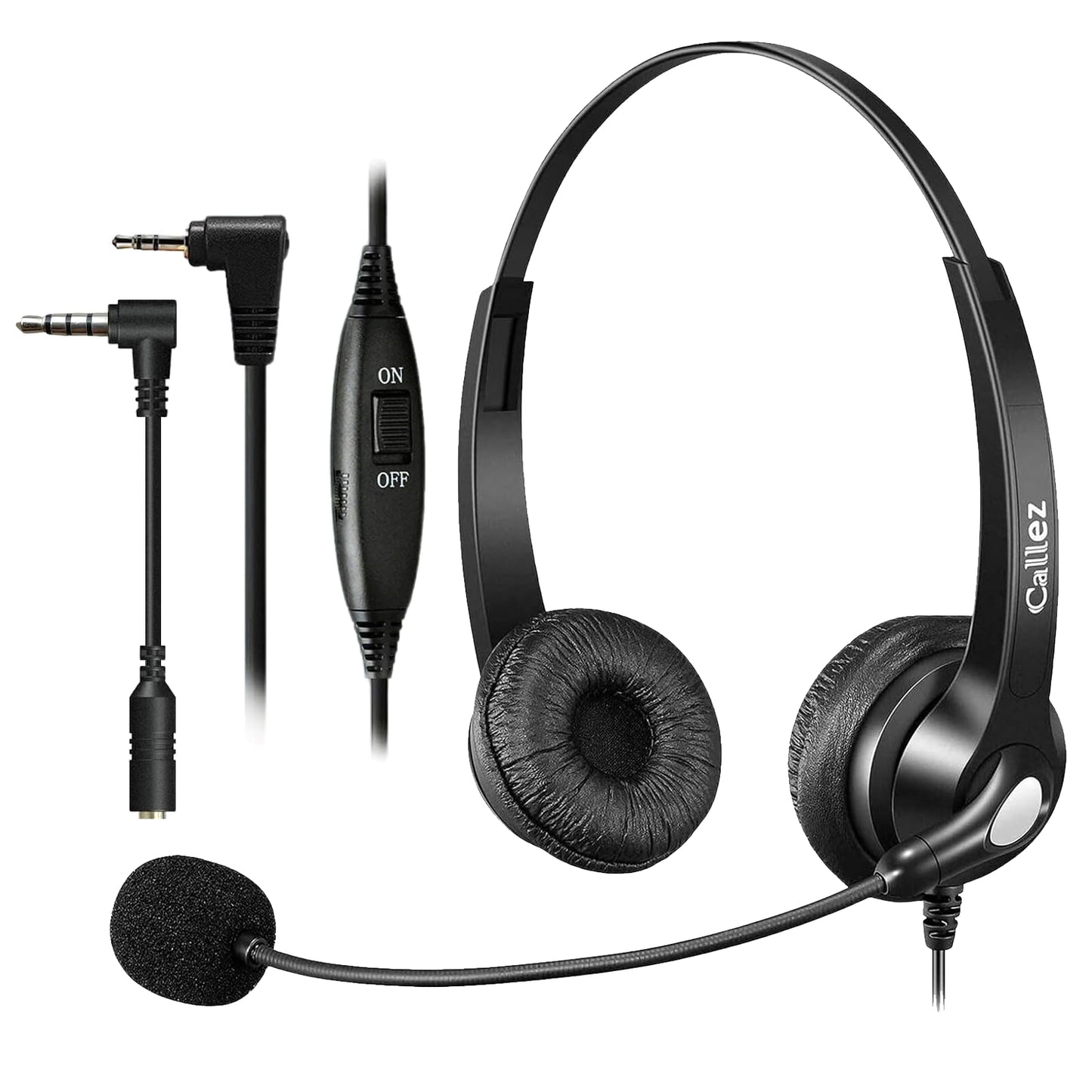 Callez Cordless Phone Headset with Noise Cancelling Mic & Volume Controls, 2.5mm Telephone Headphone Compatible with Panasonic VTech AT&T Cisco SPA