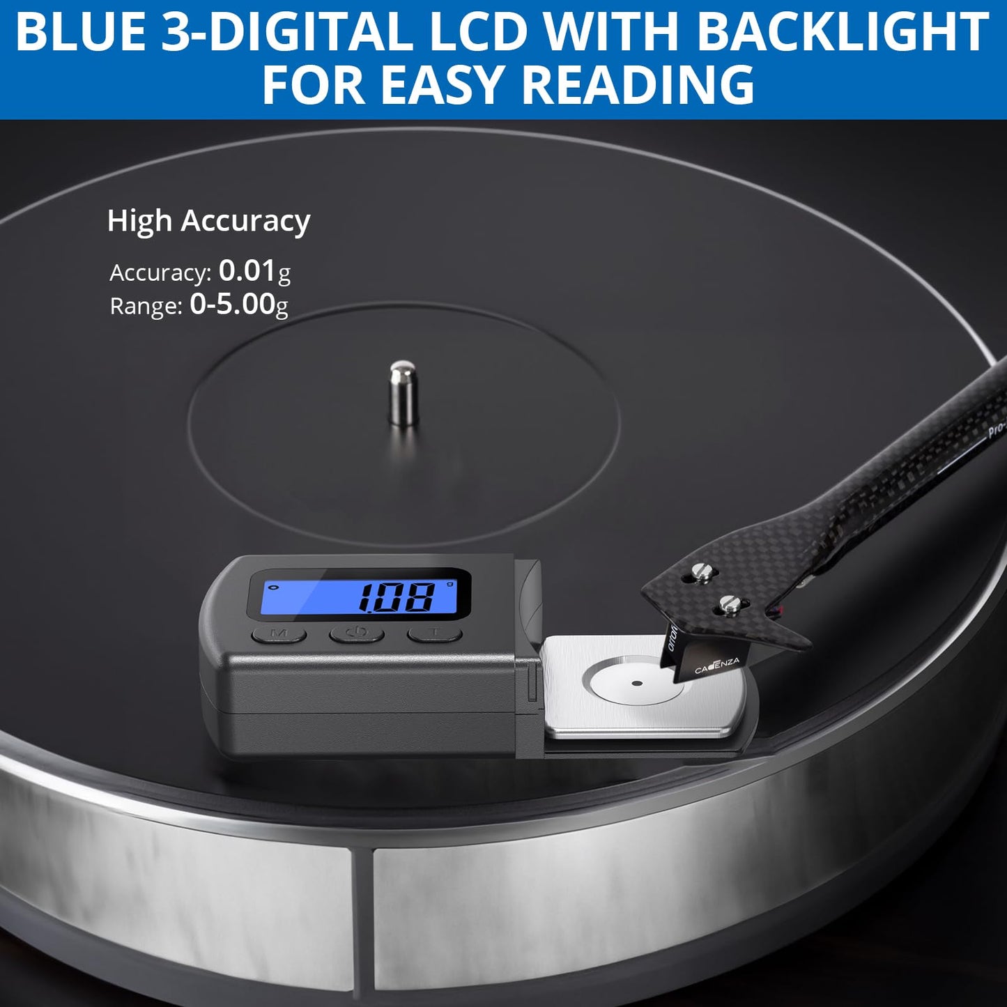 CRLITSIY CRLITSIY Digital Turntable Stylus Force Scale Gauge 0.01g/5.00g Blue LCD Backlight,Stylus Pressure Gauge for Tonearm Phono Cartridge