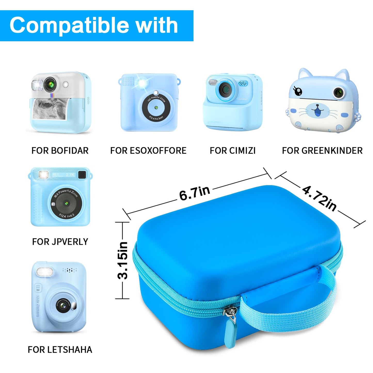 Againmore Kids Instant Print Camera Case with DIY Removable Divider, Portable Digital Camera Storage Bag Compatible with Dylanto/for HiMont/for