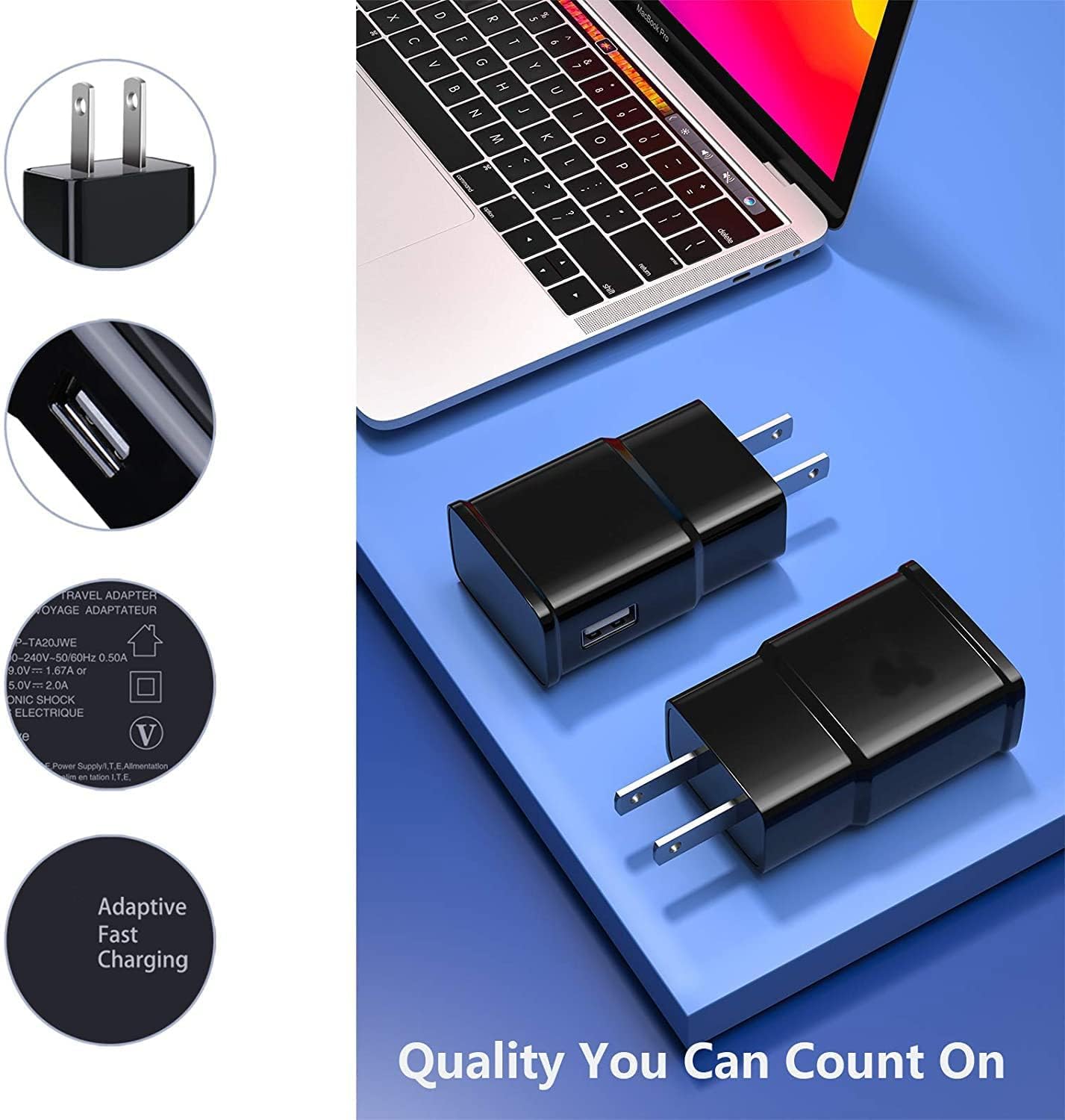 6-Pack USB Charger Fast Charging Block, Android Phone Rapid USB Wall Charger Compatible with Samsung Galaxy S21/S20/S10/S10e/S10 Plus/S9/S9 Plus/S8/S8