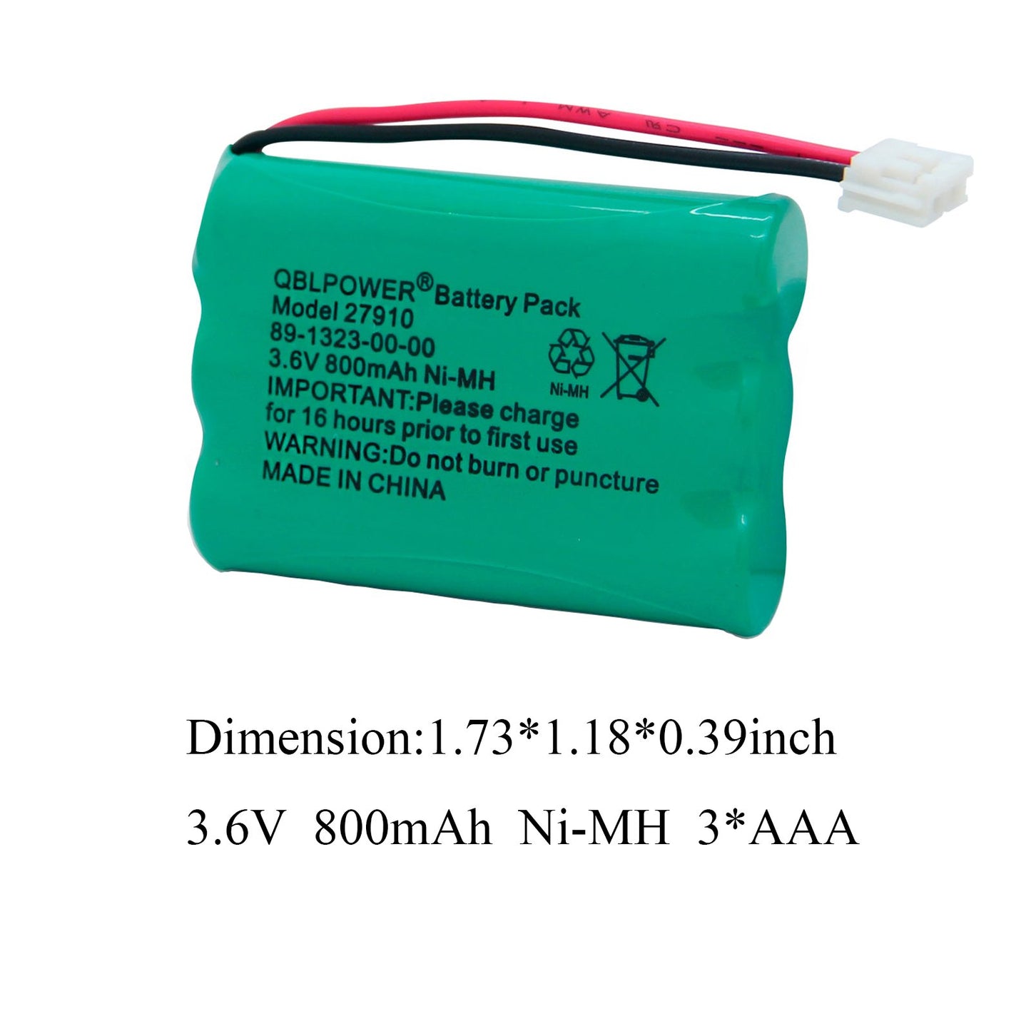 QBLPOWER 3.6V 800mAh 27910 Cordless Phone Battery Rechargeable 89-1323-00-00 E1112 E2801 TL72108 SD-7501 23-959 Cordless Handsets (Pack of 3)