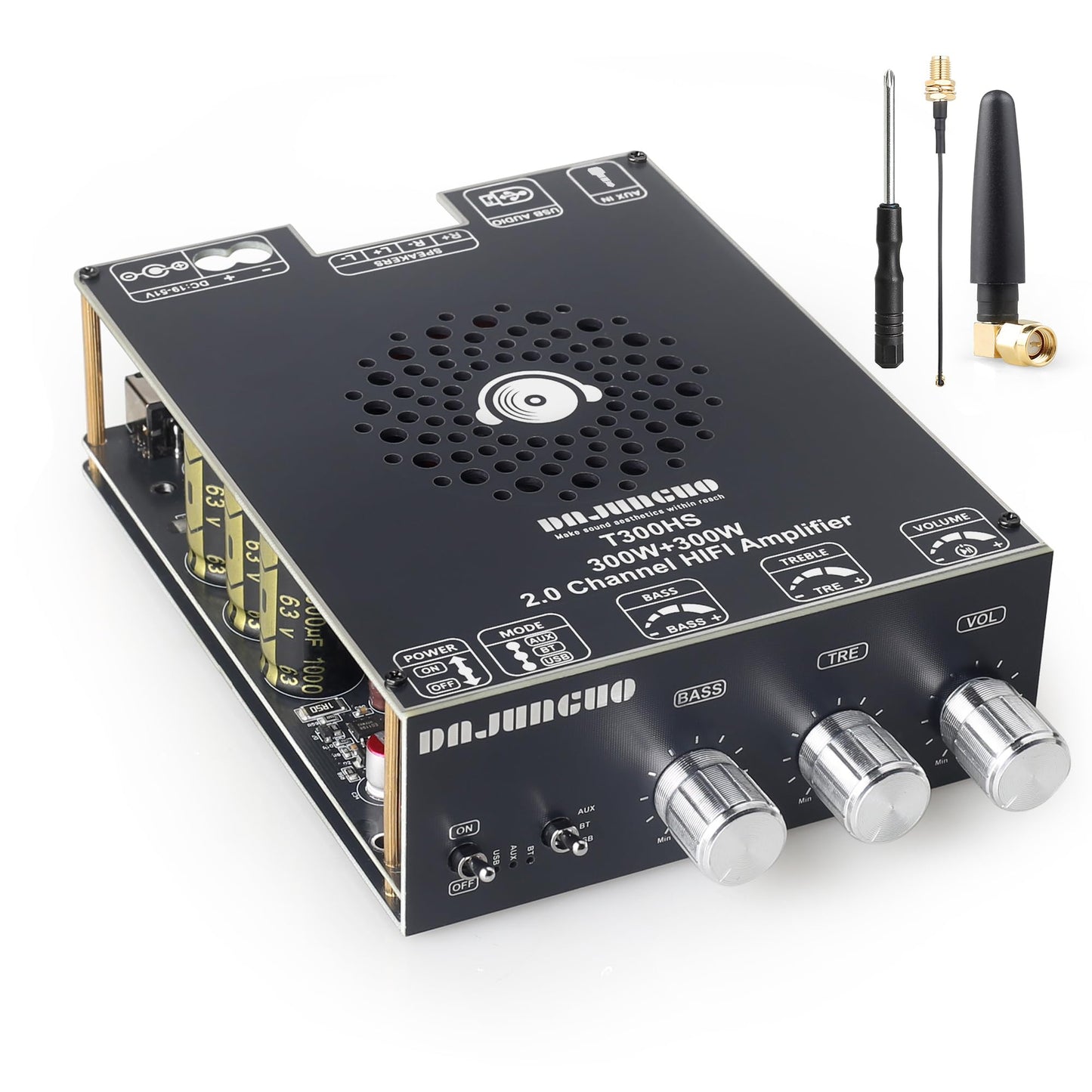 T300HS 300W+300W Power Amplifier Board, TPA3255 Chip with Bluetooth/AUX/USB Inputs, 2.0 Channel Audio Power Vehicle Amplifier