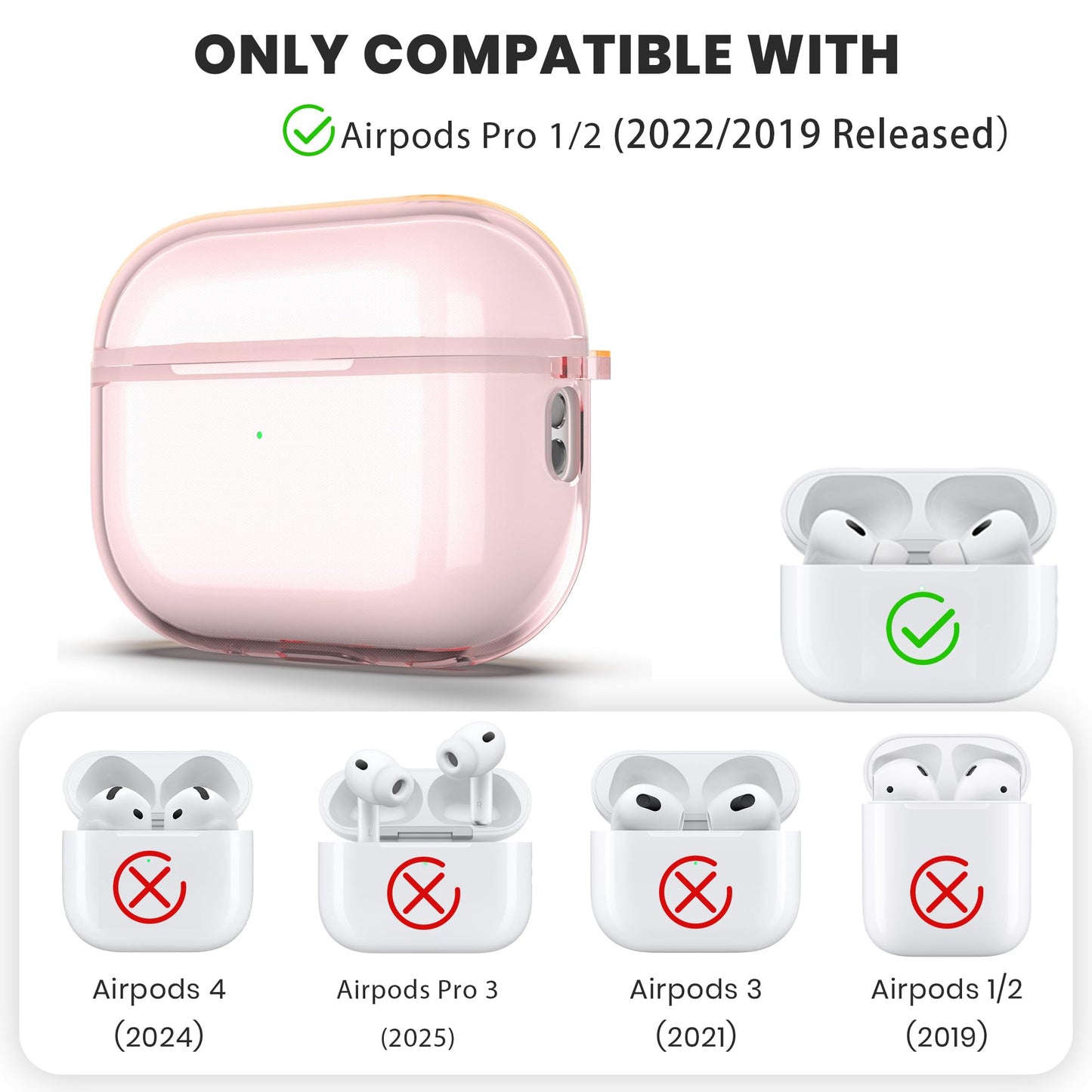 ULAK Compatible with Airpods Pro & AirPods Pro 2 Case, Design Soft TPU Airpod Pro 1st/2nd Generation Case 2022/2019 with Ring Keychain Shockproof