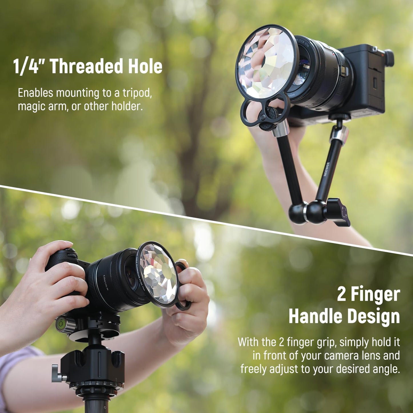 NEEWER 77mm Handheld Kaleidoscope Prism Lens Filter, Glass Prism Camera Lens Effect Filter with 2 Finger Handle, Multi Refraction, Variable Number