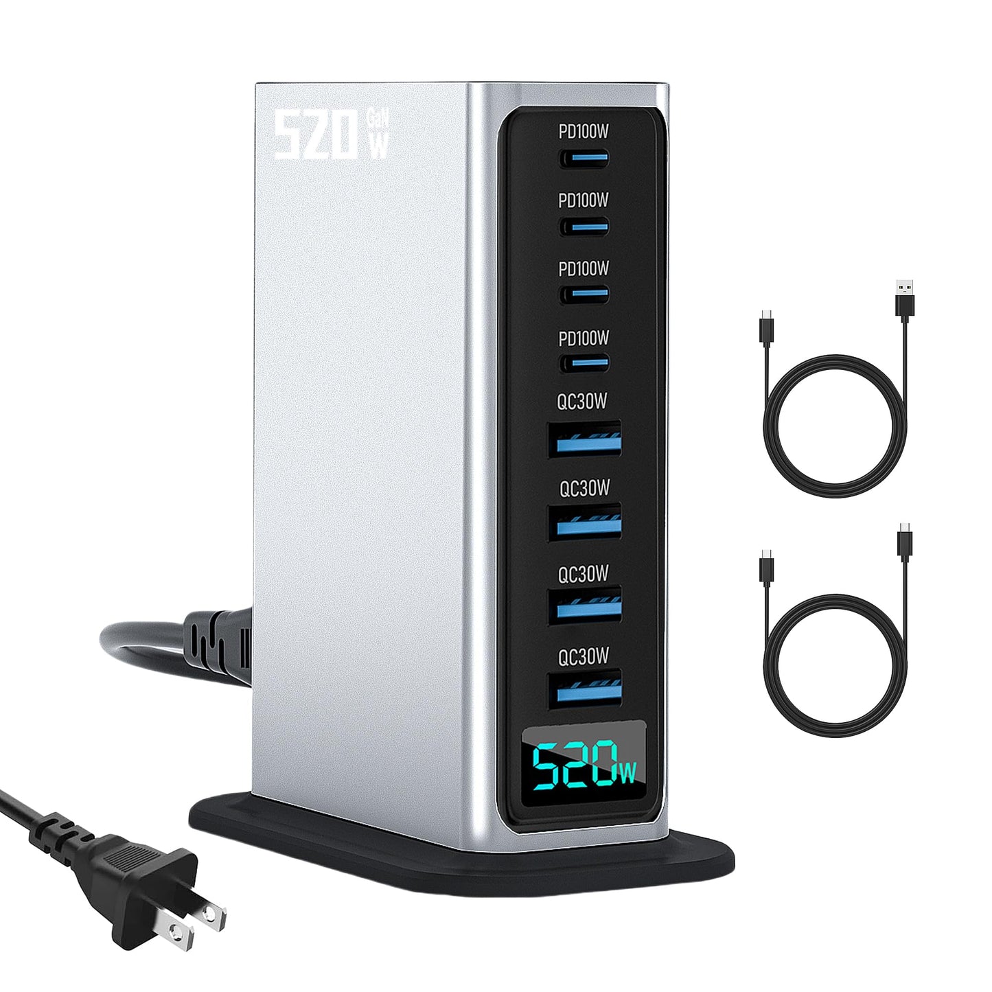 520W USB C Charger Block, PD 100w Type C & USB A Laptop Cell Phone Charger Adapter?8 Ports GaN Fast Charging Station Hub, for MacBook Air/Pro, iPhone