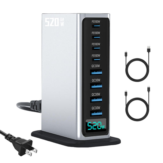 520W USB C Charger Block, PD 100w Type C & USB A Laptop Cell Phone Charger Adapter?8 Ports GaN Fast Charging Station Hub, for MacBook Air/Pro, iPhone