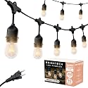 Brightech Ambience Pro Incandescent Outdoor String Lights - Commercial Grade Waterproof Patio Lights with 48 Ft Dimmable Edison Bulbs, Porch String