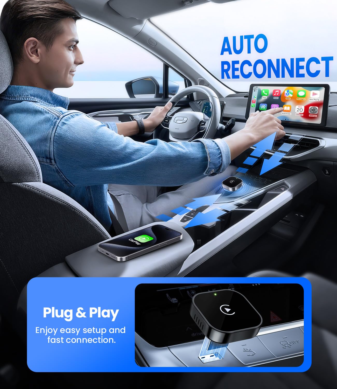 Teeran Wireless CarPlay Adapter for iPhone (2026 Upgraded), Mini Plug & Play for Cars with Factory Wired Apple CarPlay, Fast & Stable Connection, Easy