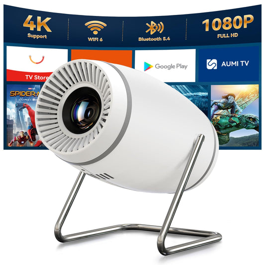 Mini Projector, Projector with WiFi and Bluetooth, 4K 1080P Support Portable Projector 180° Rotatable 130'' Screen Movie Projector Auto Keystone