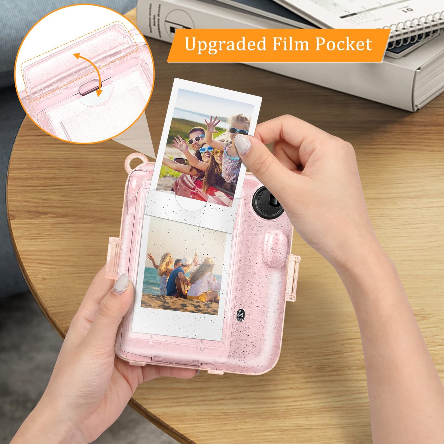 Fintie Protective Clear Case for Fujifilm Instax Mini 12 Instant Camera - Crystal Hard Shell Cover with Upgraded Film Pocket for Storing Photos