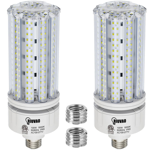 RIUVAO 2 Pack 100W LED Corn Bulb, E26 /E39 Base Led Corn Light Bulb, Super Bright 15000lm 5000k Led Bulb, 1000W Equivalent CFL Metal Halogen HID