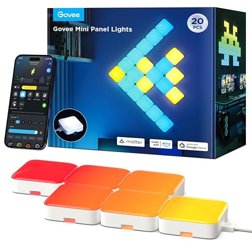 Govee Mini Panel Lights, RGBIC Wall Lights, Smart LED Wall Panels, Works with Matter, Alexa, Google Assistant, Sync with Music, DIY Gaming Light